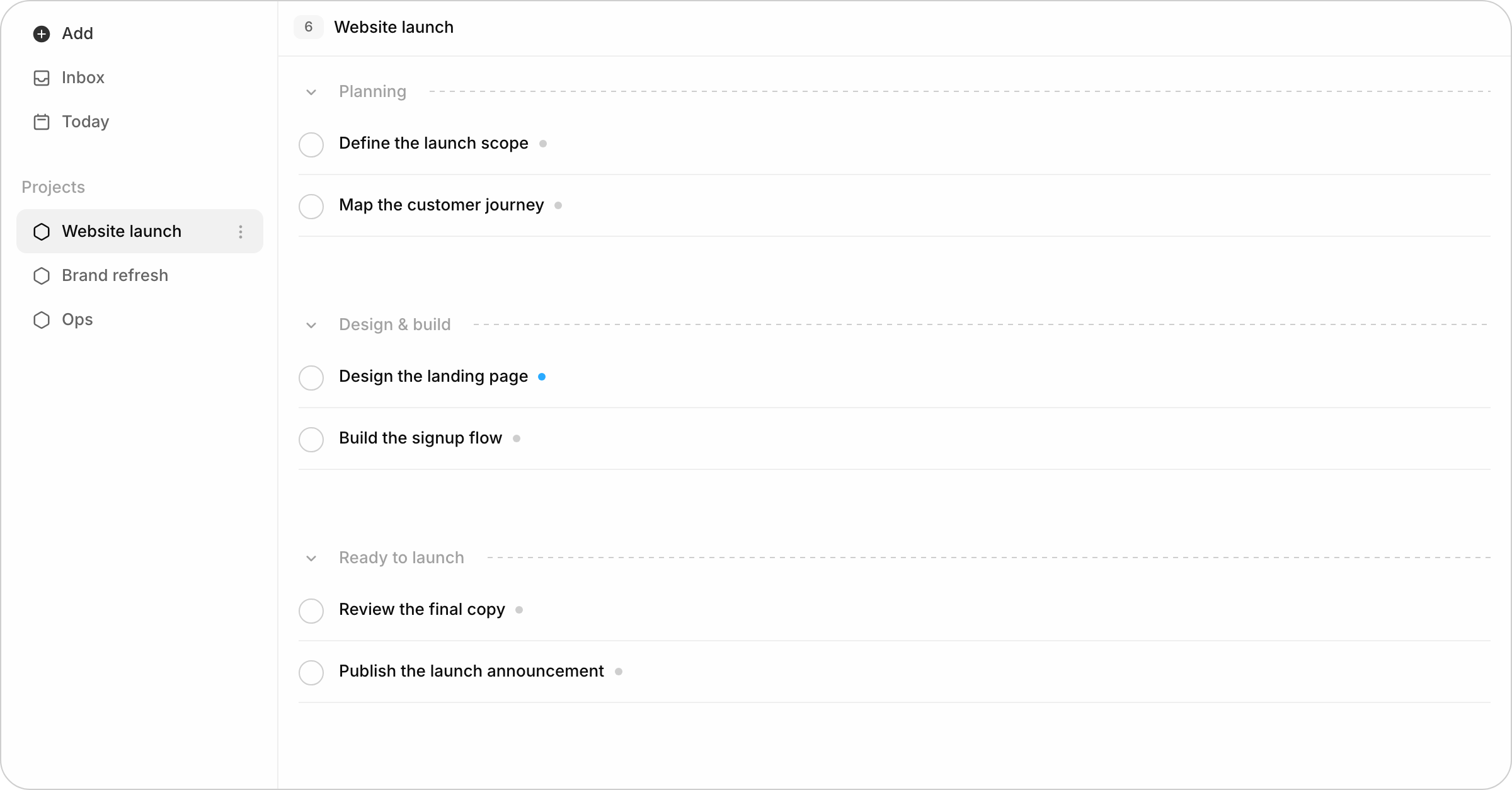 Create task list sections inside your projects